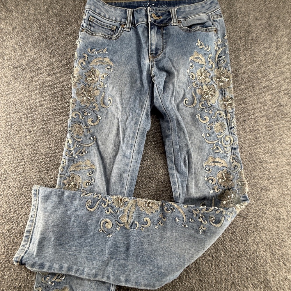 London Jean Victoria's Secret Kiss Skinny Jeans Floral Embroidery Rhinestone 0